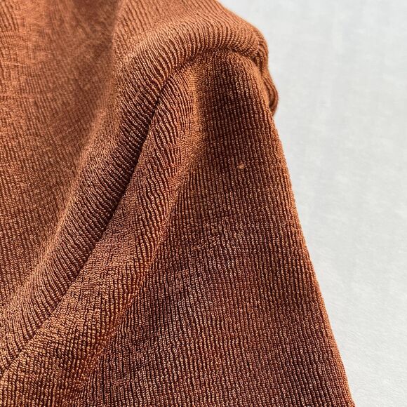 WITH JEAN KNIT ANDY MINI DRESS BUTTON FRONT LONG SLEEVE RUSCHING DETAIL BROWN XS - Picture 14 of 15